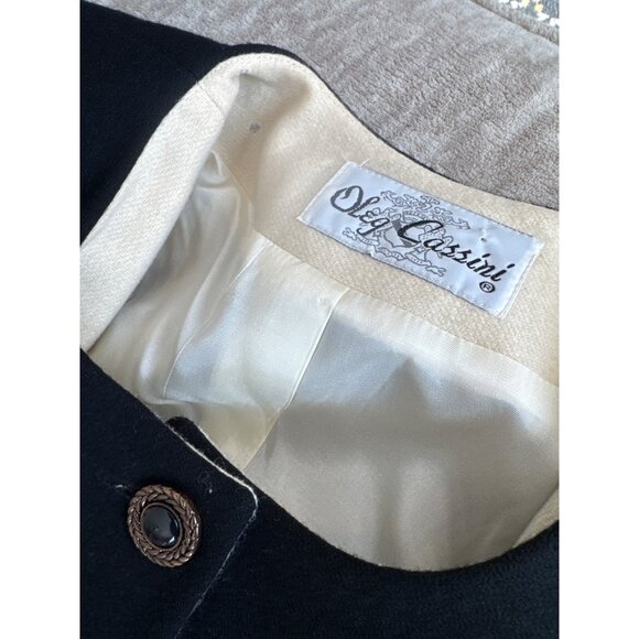 Vintage Oleg Cassini Women's Black White & Red Striped Wool Blend Blazer - Picture 4 of 8